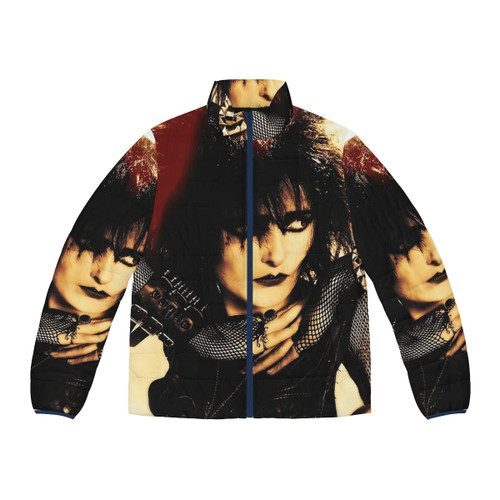 Siouxsie Sioux inspired puffer jacket with a dark wave and goth punk style