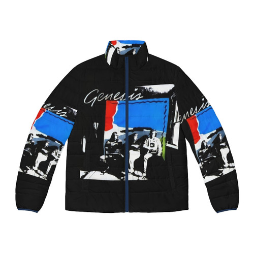 Vintage puffer jacket with Genesis Abacab inspired 80s progressive rock design