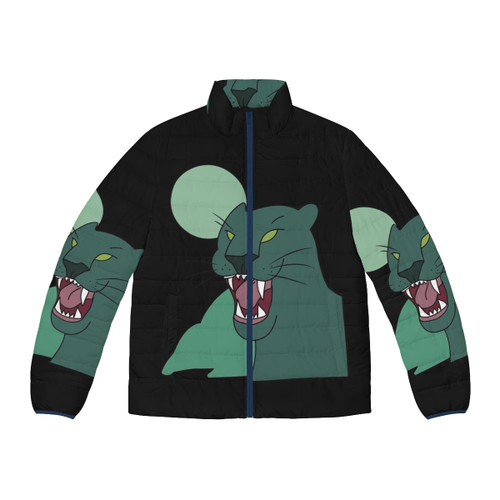 Gravity Falls inspired panther puffer jacket with cartoon graphics