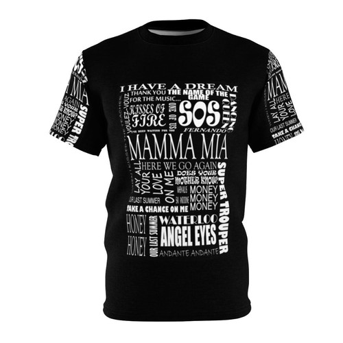 Mamma Mia-inspired t-shirt featuring lyrics and songs from the popular movie