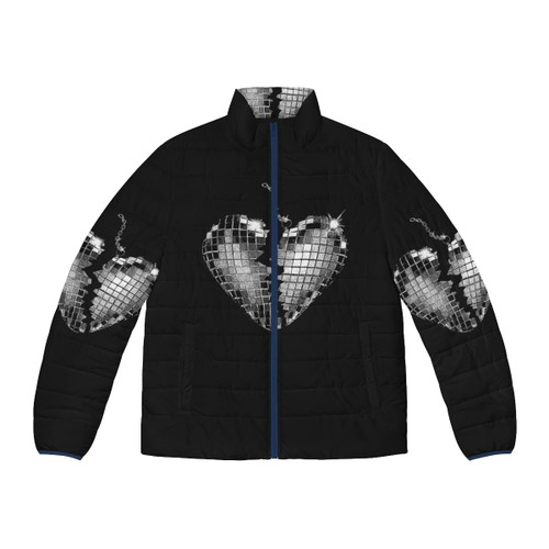 Puffer jacket featuring a heart design, perfect for pop music fans