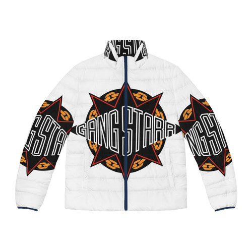 Gangstarr logo puffer jacket featuring retro 90s hip hop style