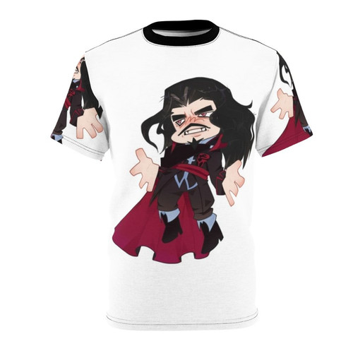 Chibi Dracula character design on a high-quality t-shirt for Castlevania fans
