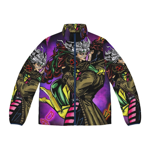 Gambit and Rogue X-Men puffer jacket in vibrant neon colors