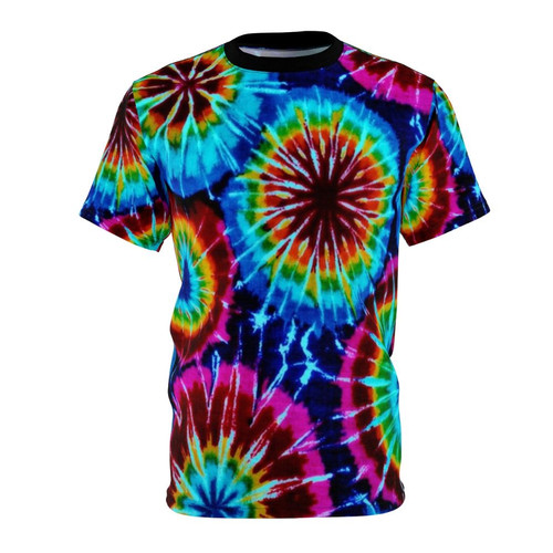 Colorful abstract tie dye design on a t-shirt