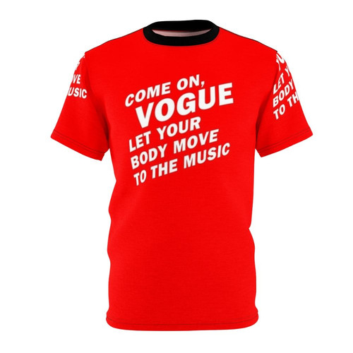 Retro-style T-shirt featuring a collage of Madonna's most iconic album covers, music, and fashion