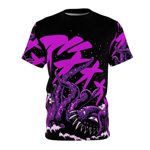 Playful octopus design on a high-quality t-shirt for fans of fantasy sea monsters, retro video games, and Japanese culture.