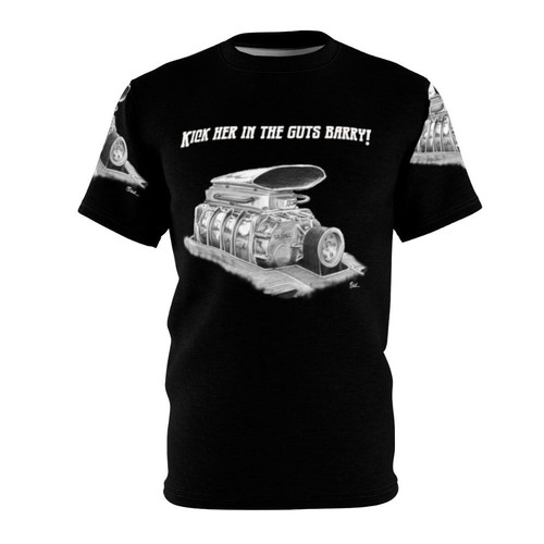 Post-apocalyptic themed t-shirt featuring a turbocharged V8 engine and road warrior design