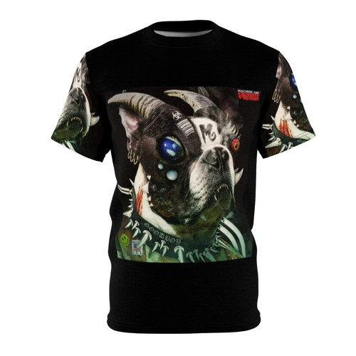 A stylized t-shirt design inspired by the album cover of Machine Girl's U Void Synthesizer, featuring electronic, experimental, and alternative music motifs.