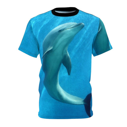 Colorful abstract dolphin design printed on a high-quality t-shirt