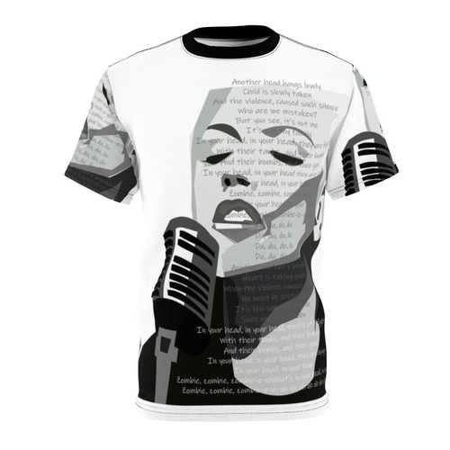 T-shirt featuring the lyrics to "Zombie" by The Cranberries, a famous Irish rock band.