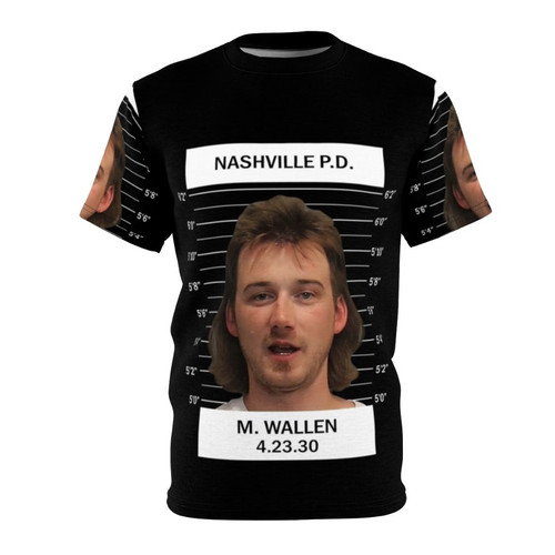 Mockup of a stylish graphic t-shirt featuring Morgan Wallen's music and tour branding