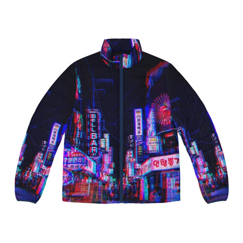 Lsd Nights Puffer Jacket - Futuristic neon cityscape fashion
