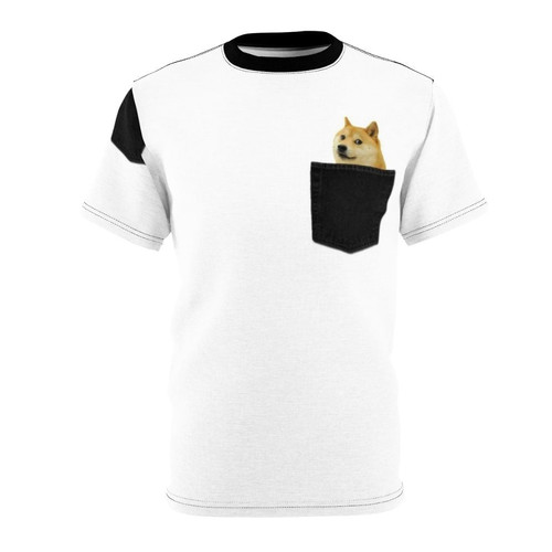 Doge dog print on a black t-shirt with a pocket
