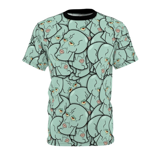 Graphic T-shirt design featuring a handsome man inspired by Spongebob and Squidward characters