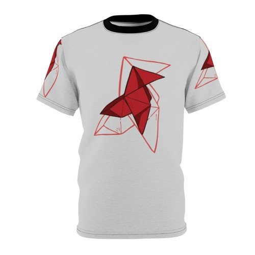 Origami bird-inspired t-shirt design featuring elements from the popular Netflix series Money Heist (La Casa de Papel)