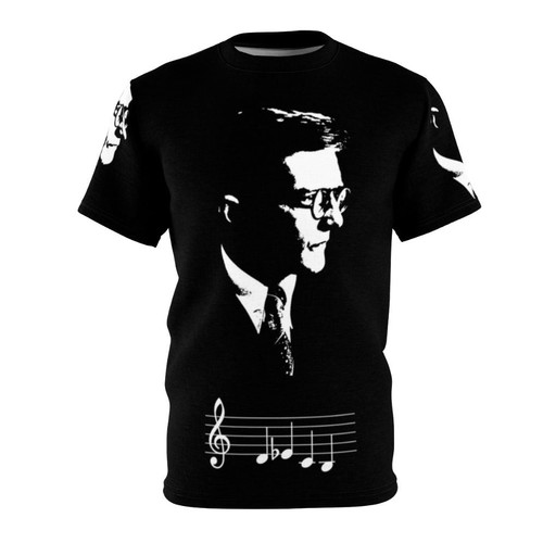 Dmitri Shostakovich-inspired t-shirt featuring a stylized DSCH musical motif and notes
