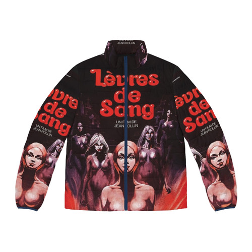 Vampire puffer jacket with gothic and surreal design elements