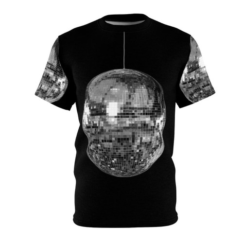 Retro silver disco ball graphic t-shirt for 1970s disco music lovers