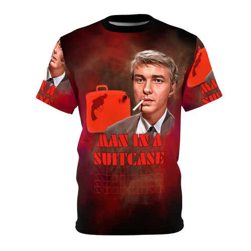 Vintage-style t-shirt with 'Man in a Suitcase' inspired graphic