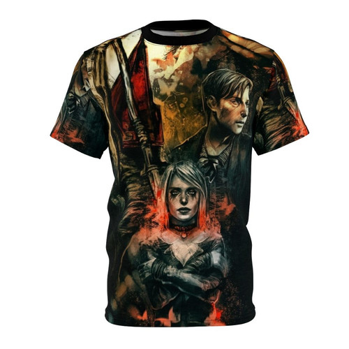 Silent Hill 2 inspired t-shirt featuring the game's iconic characters and symbols