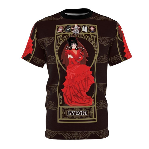 Beetlejuice-inspired t-shirt featuring Lydia Deetz, the gothic protagonist from the 90s cult classic movie.