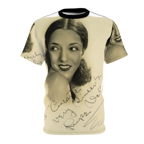 Vintage T-shirt featuring a signed portrait of classic movie star Lupe Velez