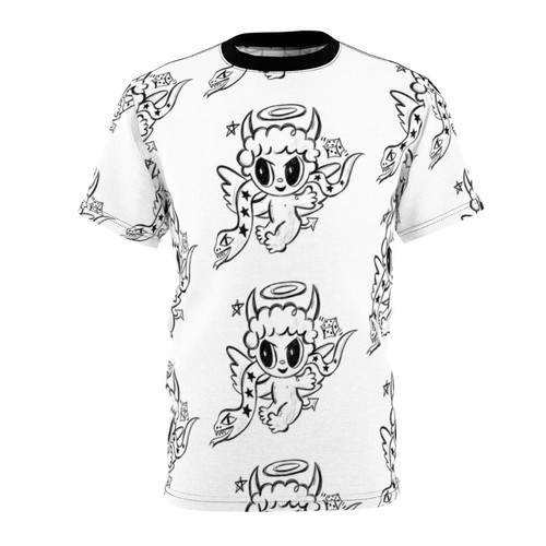 Vibrant t-shirt design featuring a devil angel illustration inspired by Karol G's 2023 album