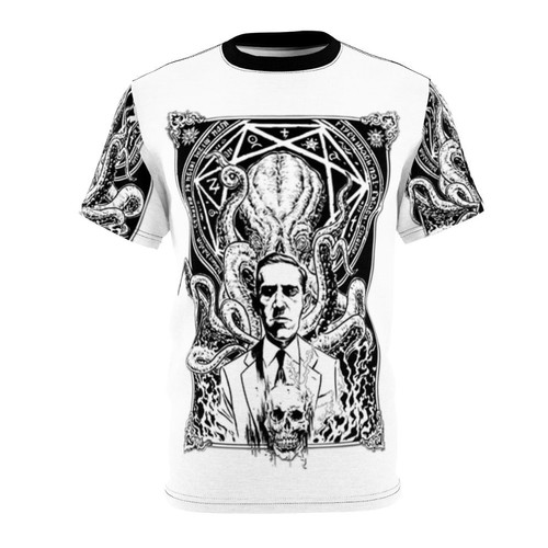 Lovecraft-inspired horror fiction t-shirt featuring Cthulhu and other iconic characters
