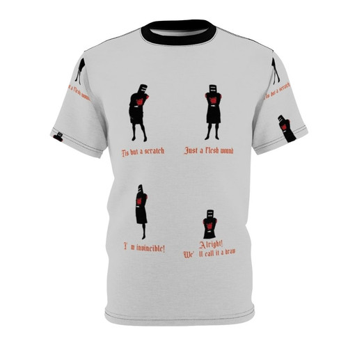 Funny t-shirt design featuring the iconic Black Knight from the Monty Python and the Holy Grail movie