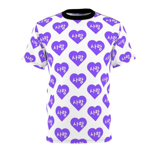 Stylish Korean-Inspired Purple Heart T-Shirt with Hangul Alphabet Design