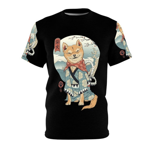 Shiba Inu graphic t-shirt featuring a Japanese-inspired woodblock print design
