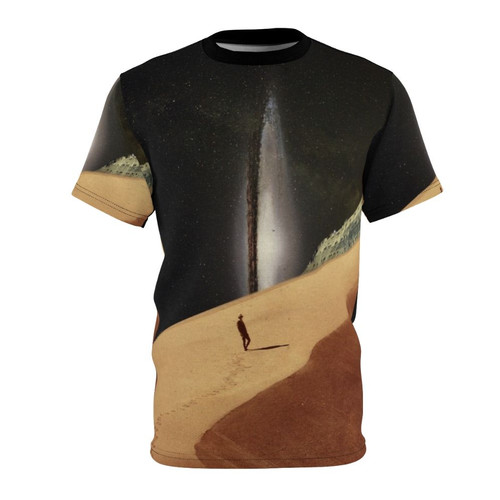 Retro collage design featuring a dreamy landscape with space elements on a t-shirt
