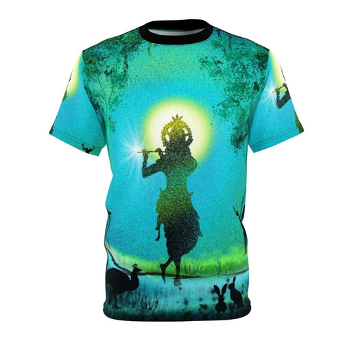 Colorful digital painting of the Hindu deity Lord Krishna playing the flute