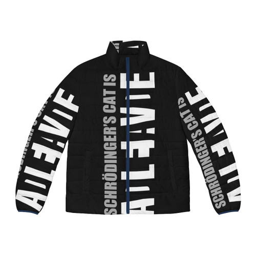 Schroedinger's Cat Puffer Jacket featuring a quantum physics design
