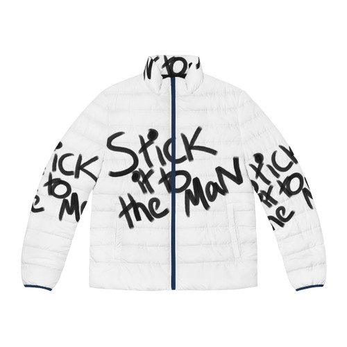 School of Rock Stick it to the Man puffer jacket featuring music theme and graphic design