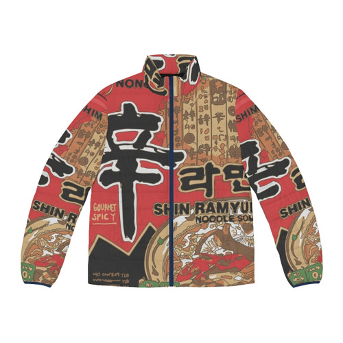 Nongshim Ramyun Puffer Jacket featuring spicy Korean ramen design