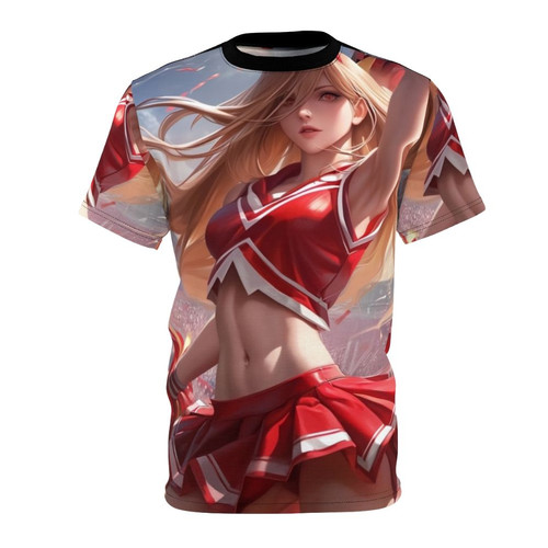 Vibrant anime-style graphic t-shirt featuring a sexy cheerleader character