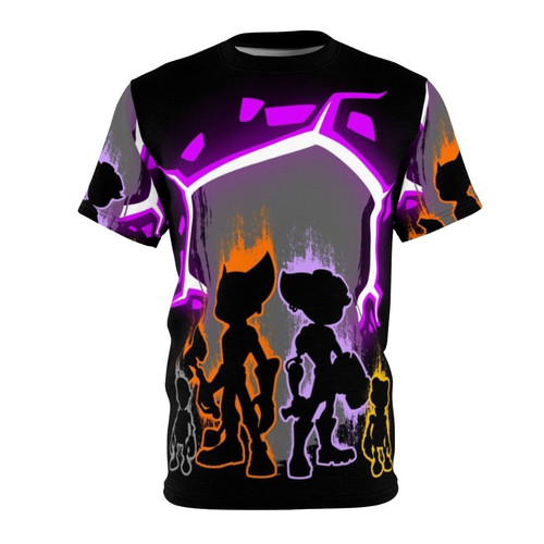 Stylized t-shirt design featuring a team of lombax characters from the Ratchet & Clank video game series.
