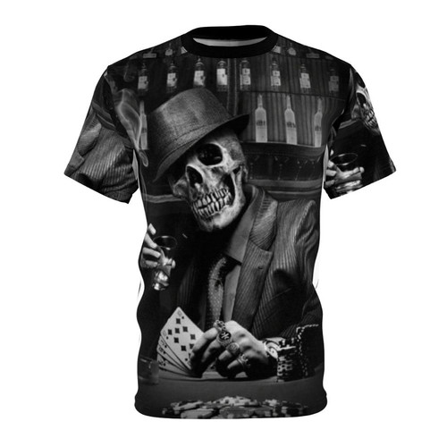 Edgy skeleton gangster design on a high-quality t-shirt