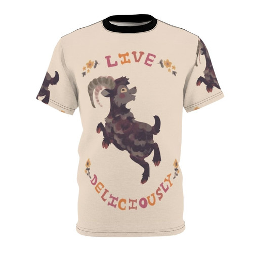 Deliciously inspired horror-themed t-shirt with witch, goat, and fall imagery