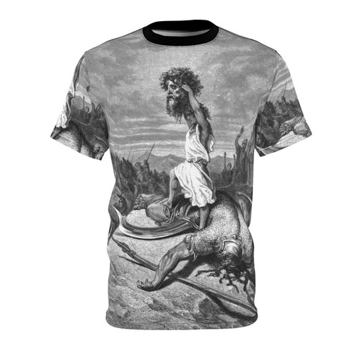 T-shirt featuring a Gustave Doré illustration of the biblical story of David and Goliath