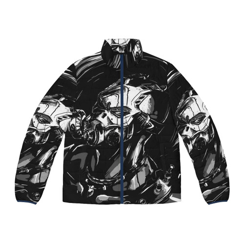 Borderlands Krieg puffer jacket featuring dramatic monochrome fanart