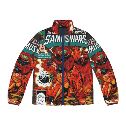 Samus Wars Puffer Jacket with Metroid inspired graphics