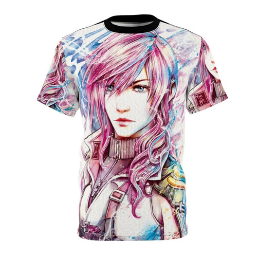 Stylized lightning bolt graphic t-shirt design featuring the character Claire "Lightning" Farron from the Final Fantasy video game series