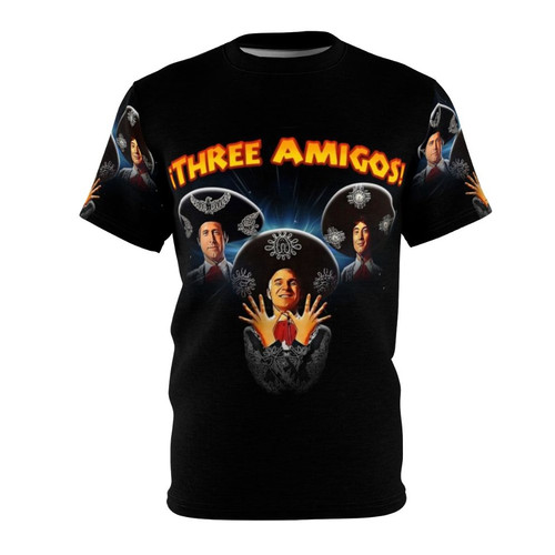 A t-shirt featuring a Queen-inspired design with the "Three Amigos" characters