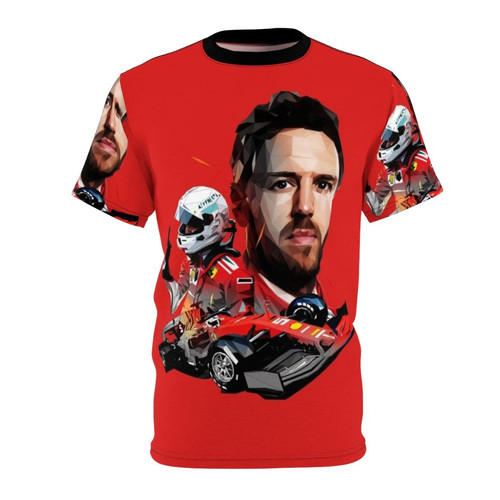 Illustration of Sebastian Vettel in low polygon style on t-shirt