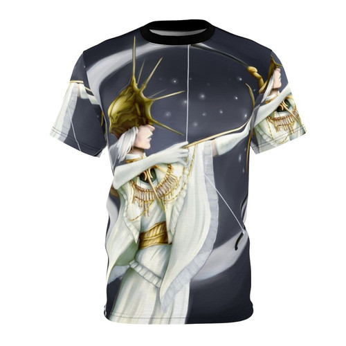 Artwork of Dark Sun Gwyndolin from Dark Souls on a high-quality AOP t-shirt