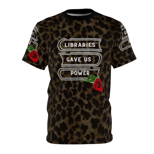 Leopard print and rose floral graphic t-shirt for book lovers and 90s indie music enthusiasts