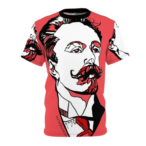 Graphic T-shirt design featuring a portrait illustration of the Russian composer Alexander Scriabin.